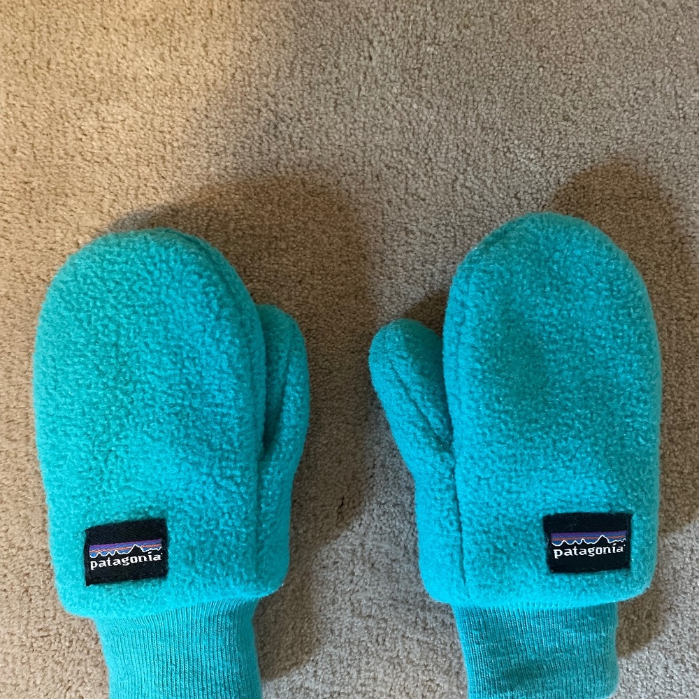 Infant Patagonia teal fleece mittens